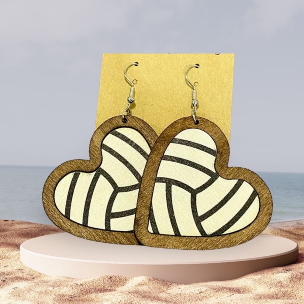 Volleyball Heart NEW Wooden Boutique Earrings